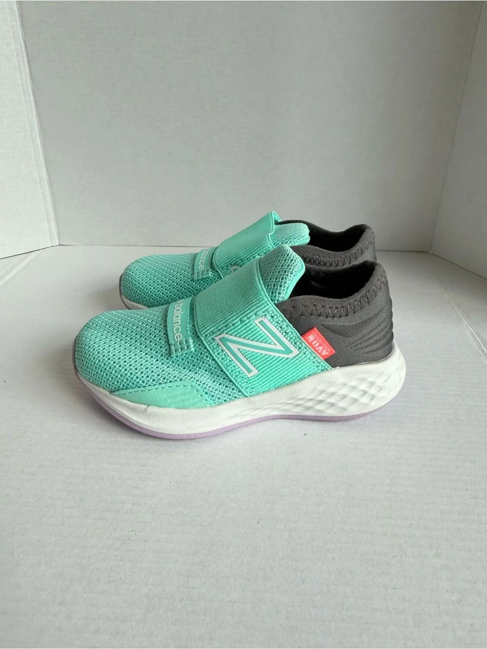 New Balance ROAV FRESH FOAM Kids Mint Green and Gray Slip-On Sneakers